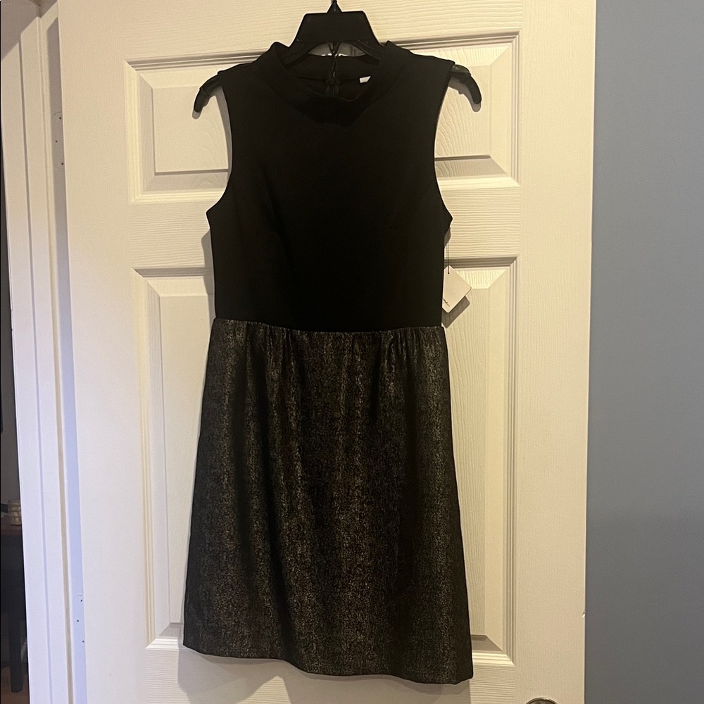Halogen Black Sleeveless Dress with Metallic Skirt